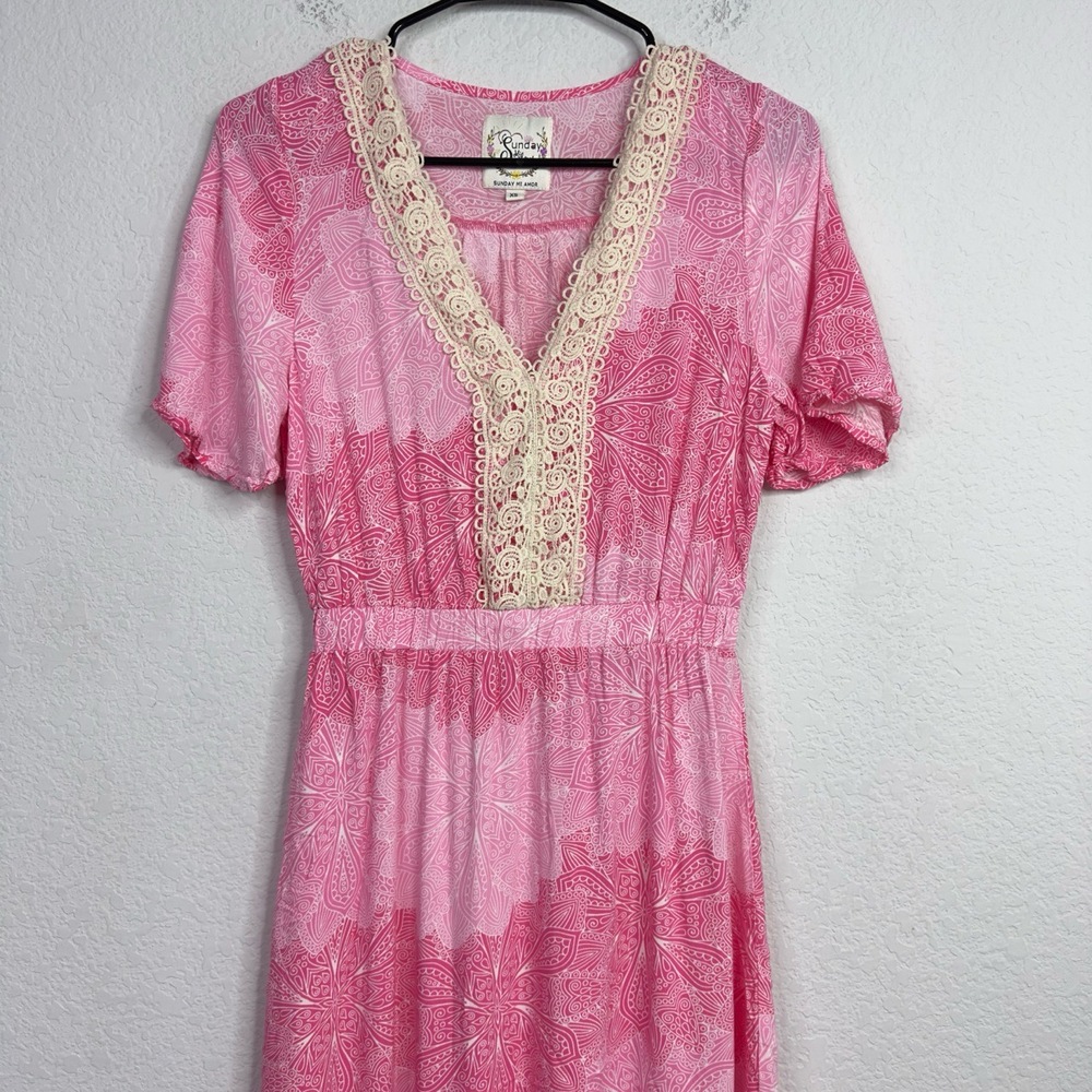 Anthropologie Sunday Mi Amor Dress Women XS Pink Paisley Tiered Boho Romantic - Picture 3 of 7